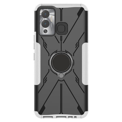 For Infinix Hot 12 Play 4G PC + TPU 2-in-1 Phone Drop-proof Cover Ring Kickstand Design Protective Back Case