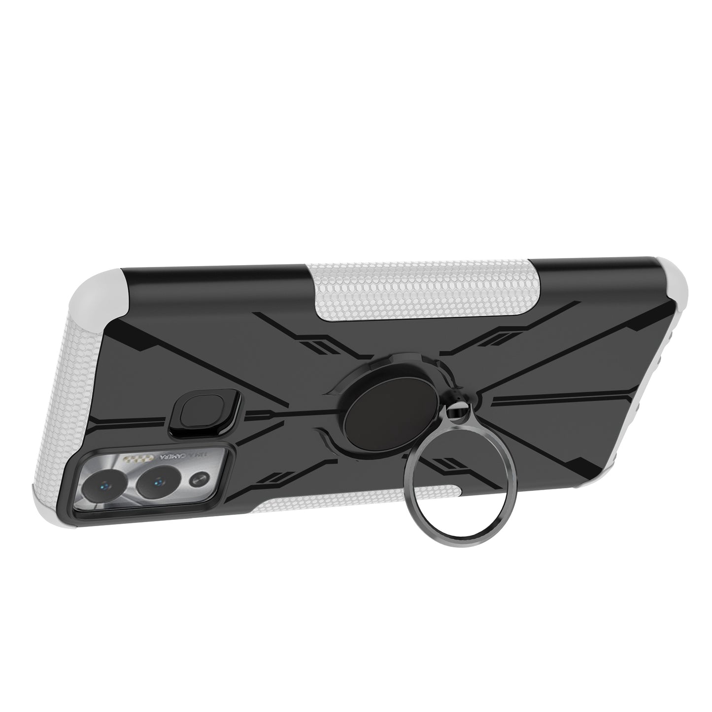 For Infinix Hot 12 Play 4G PC + TPU 2-in-1 Phone Drop-proof Cover Ring Kickstand Design Protective Back Case