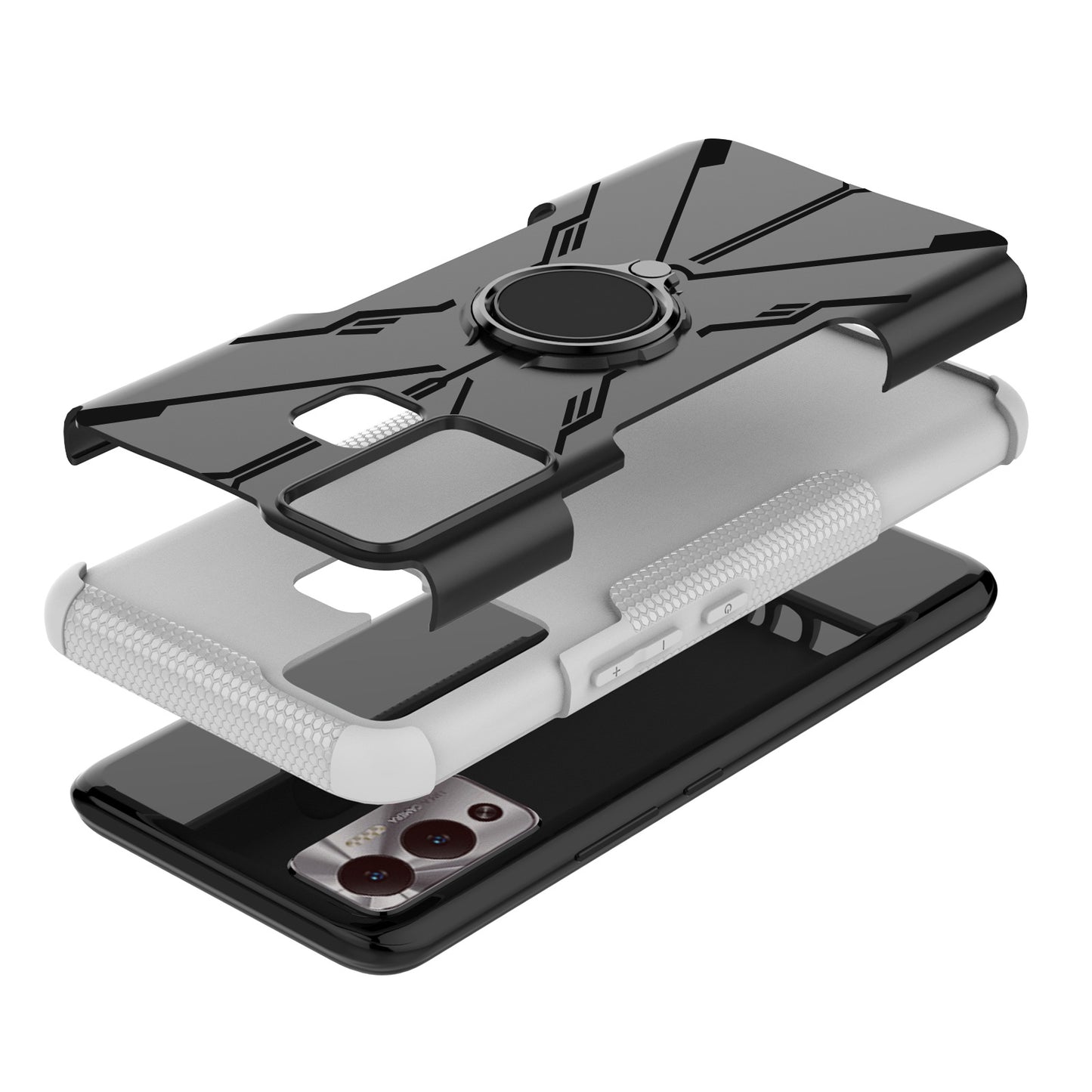 For Infinix Hot 12 Play 4G PC + TPU 2-in-1 Phone Drop-proof Cover Ring Kickstand Design Protective Back Case