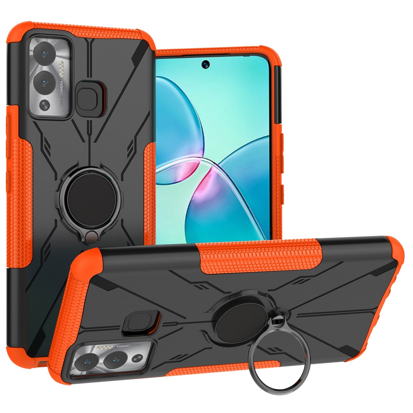 For Infinix Hot 12 Play 4G PC + TPU 2-in-1 Phone Drop-proof Cover Ring Kickstand Design Protective Back Case