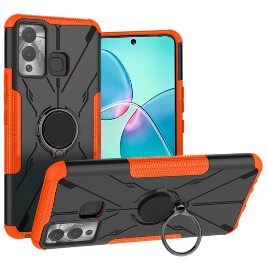 For Infinix Hot 12 Play 4G PC + TPU 2-in-1 Phone Drop-proof Cover Ring Kickstand Design Protective Back Case