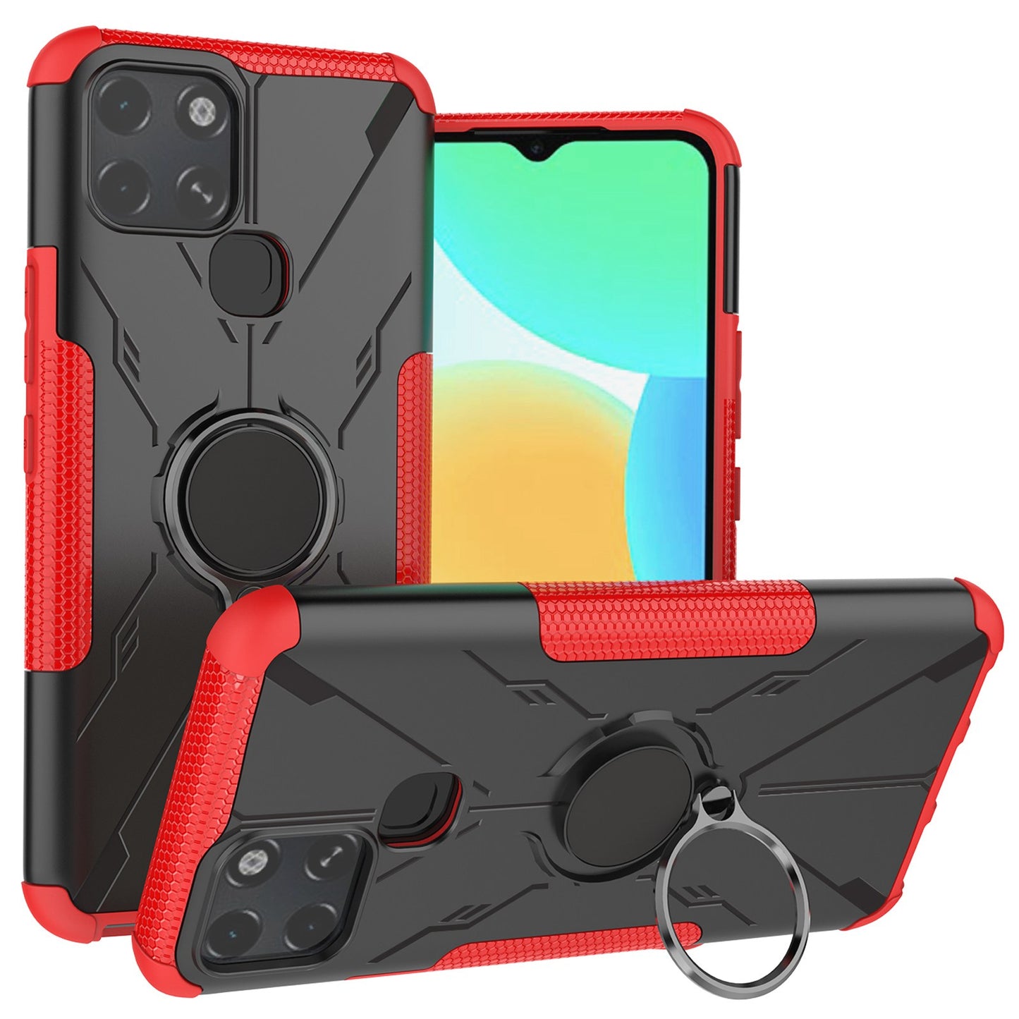 For Infinix Smart 6 Anti-drop Phone Case Ring Kickstand PC + TPU 2-in-1 Wear-resistant Honeycomb Texture Phone Back Cover