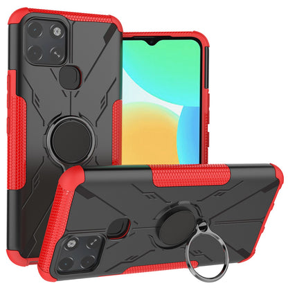 For Infinix Smart 6 Anti-drop Phone Case Ring Kickstand PC + TPU 2-in-1 Wear-resistant Honeycomb Texture Phone Back Cover