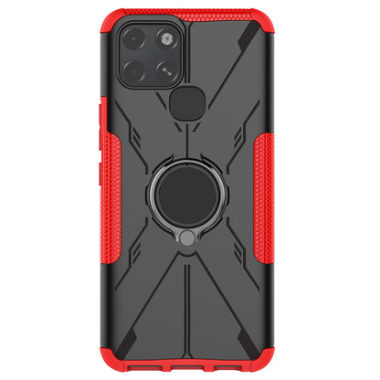 For Infinix Smart 6 Anti-drop Phone Case Ring Kickstand PC + TPU 2-in-1 Wear-resistant Honeycomb Texture Phone Back Cover