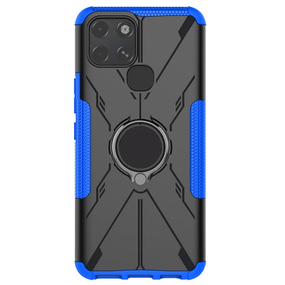For Infinix Smart 6 Anti-drop Phone Case Ring Kickstand PC + TPU 2-in-1 Wear-resistant Honeycomb Texture Phone Back Cover
