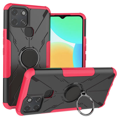 For Infinix Smart 6 Anti-drop Phone Case Ring Kickstand PC + TPU 2-in-1 Wear-resistant Honeycomb Texture Phone Back Cover
