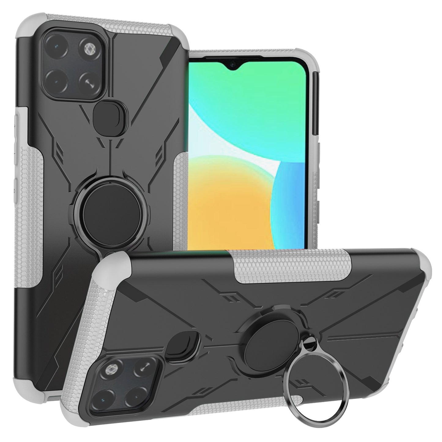 For Infinix Smart 6 Anti-drop Phone Case Ring Kickstand PC + TPU 2-in-1 Wear-resistant Honeycomb Texture Phone Back Cover