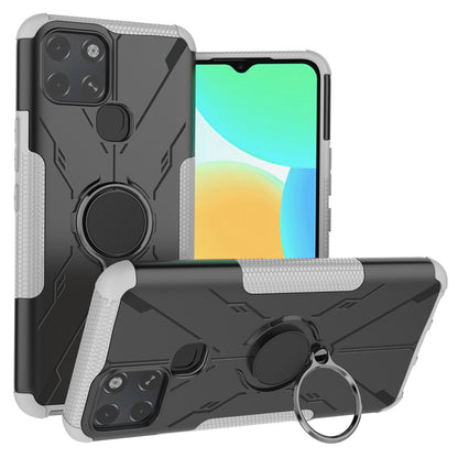 For Infinix Smart 6 Anti-drop Phone Case Ring Kickstand PC + TPU 2-in-1 Wear-resistant Honeycomb Texture Phone Back Cover