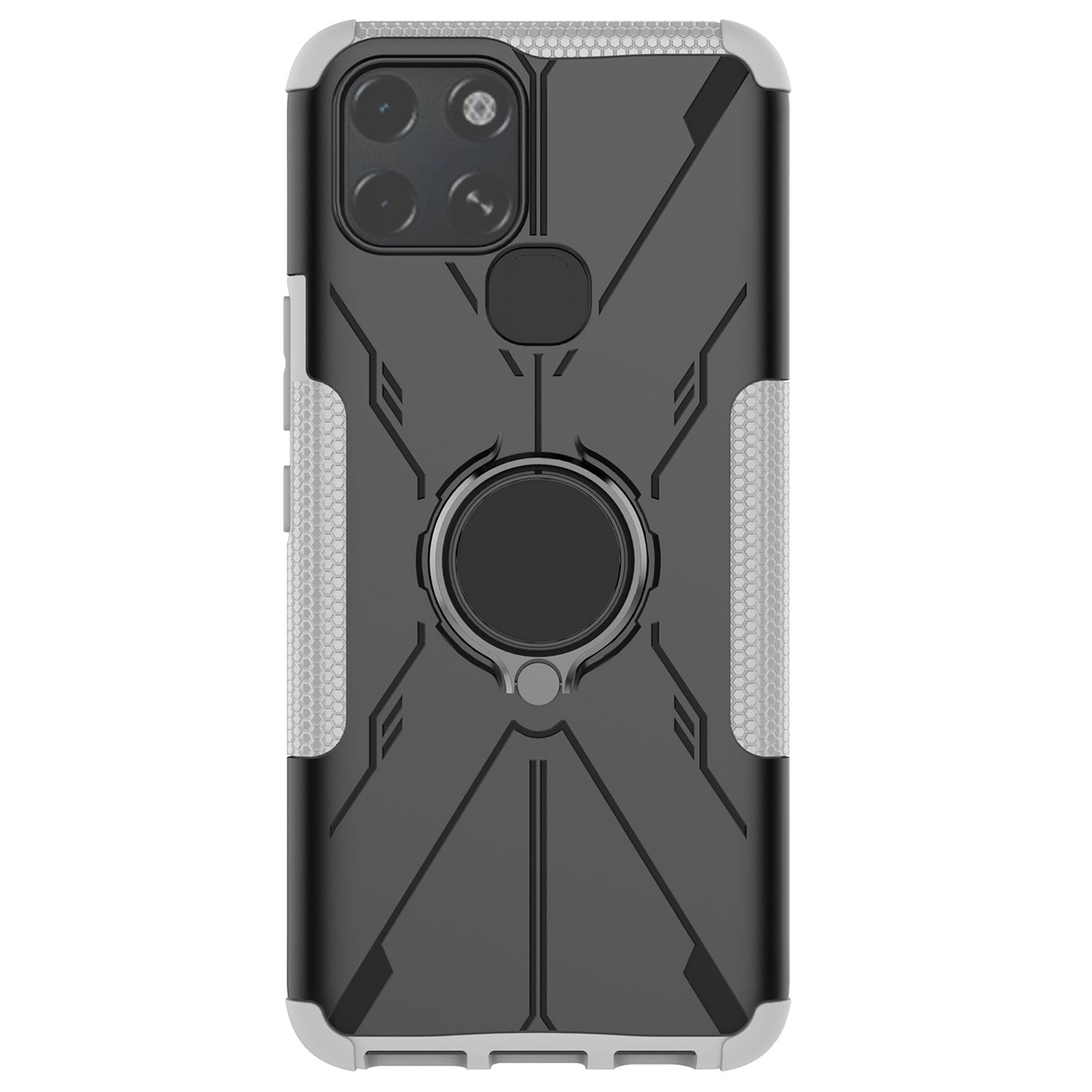 For Infinix Smart 6 Anti-drop Phone Case Ring Kickstand PC + TPU 2-in-1 Wear-resistant Honeycomb Texture Phone Back Cover