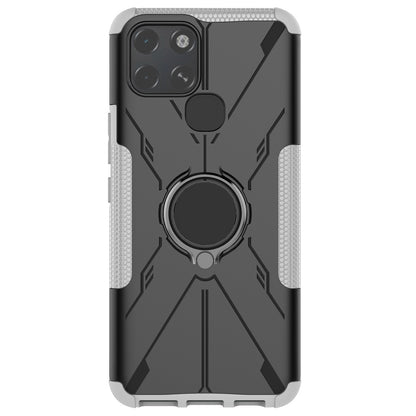 For Infinix Smart 6 Anti-drop Phone Case Ring Kickstand PC + TPU 2-in-1 Wear-resistant Honeycomb Texture Phone Back Cover