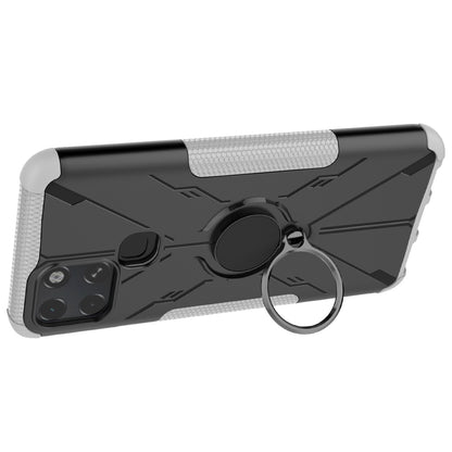 For Infinix Smart 6 Anti-drop Phone Case Ring Kickstand PC + TPU 2-in-1 Wear-resistant Honeycomb Texture Phone Back Cover
