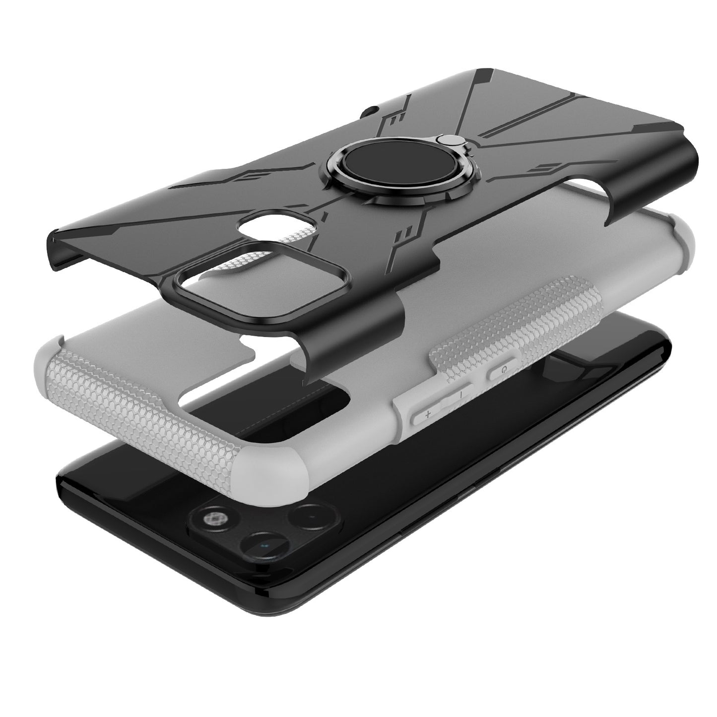 For Infinix Smart 6 Anti-drop Phone Case Ring Kickstand PC + TPU 2-in-1 Wear-resistant Honeycomb Texture Phone Back Cover
