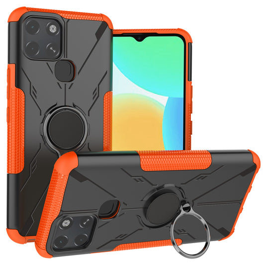For Infinix Smart 6 Anti-drop Phone Case Ring Kickstand PC + TPU 2-in-1 Wear-resistant Honeycomb Texture Phone Back Cover