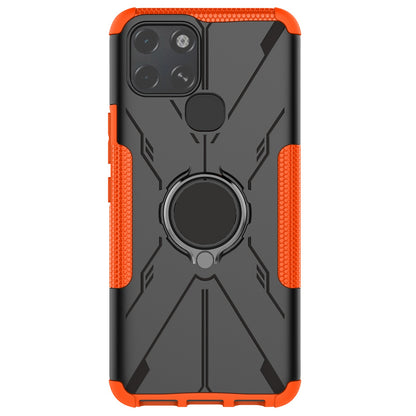 For Infinix Smart 6 Anti-drop Phone Case Ring Kickstand PC + TPU 2-in-1 Wear-resistant Honeycomb Texture Phone Back Cover