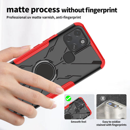 For Infinix Smart 6 Anti-drop Phone Case Ring Kickstand PC + TPU 2-in-1 Wear-resistant Honeycomb Texture Phone Back Cover