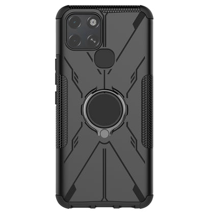 For Infinix Smart 6 Anti-drop Phone Case Ring Kickstand PC + TPU 2-in-1 Wear-resistant Honeycomb Texture Phone Back Cover