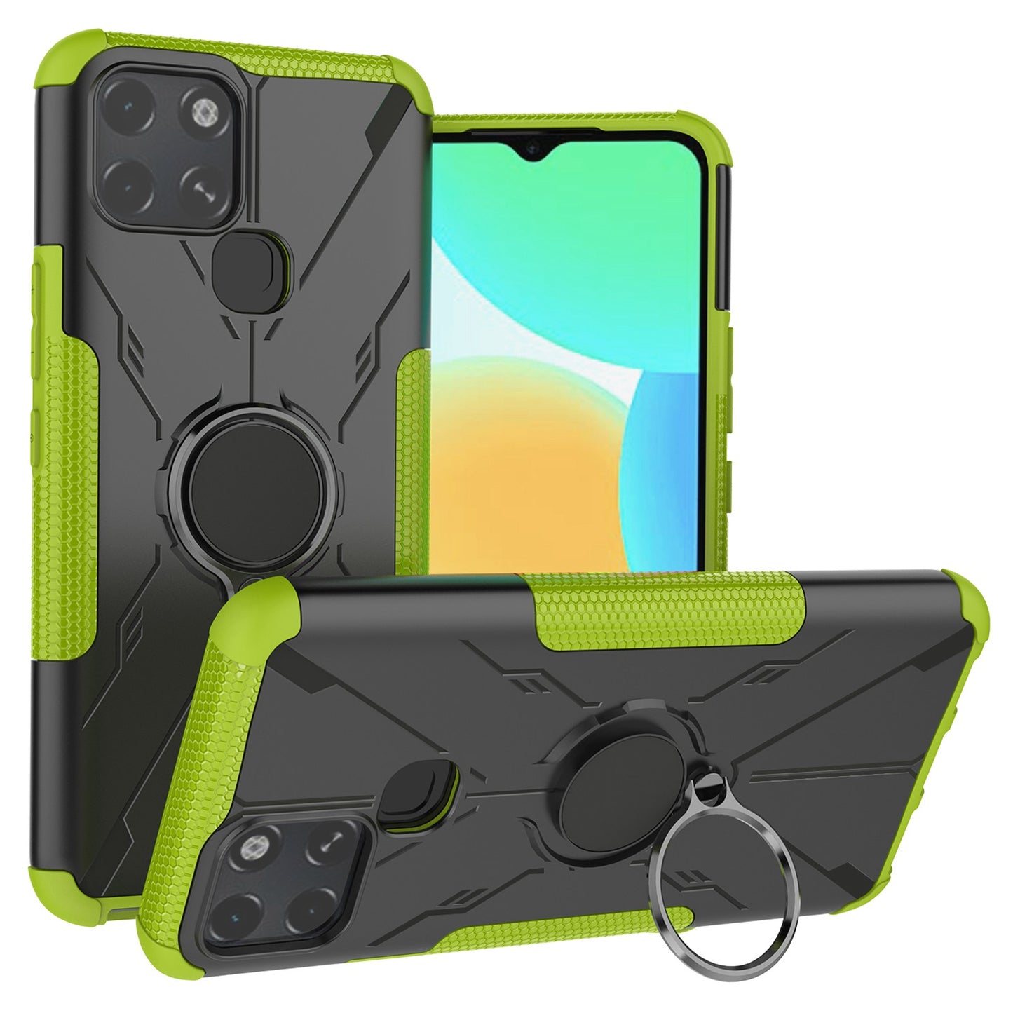 For Infinix Smart 6 Anti-drop Phone Case Ring Kickstand PC + TPU 2-in-1 Wear-resistant Honeycomb Texture Phone Back Cover