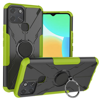 For Infinix Smart 6 Anti-drop Phone Case Ring Kickstand PC + TPU 2-in-1 Wear-resistant Honeycomb Texture Phone Back Cover