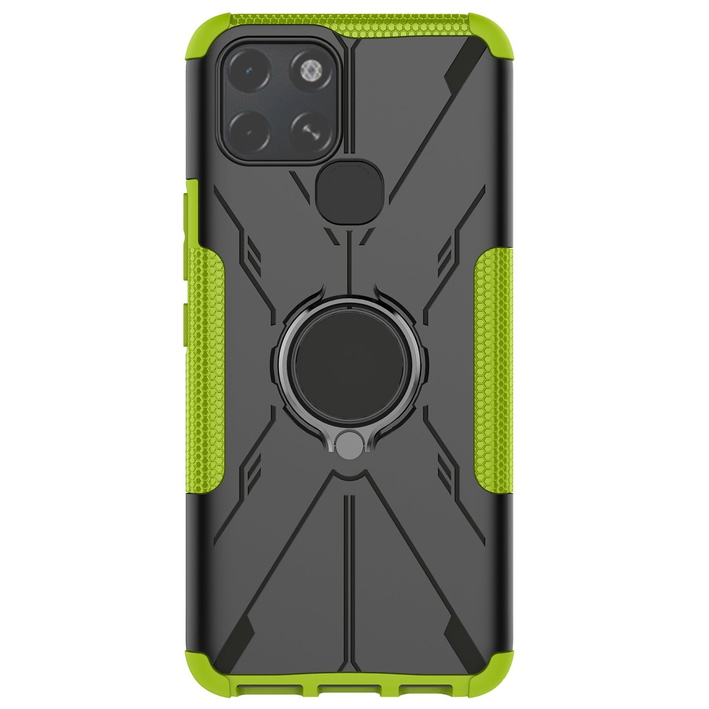 For Infinix Smart 6 Anti-drop Phone Case Ring Kickstand PC + TPU 2-in-1 Wear-resistant Honeycomb Texture Phone Back Cover