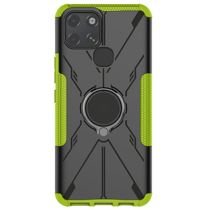 For Infinix Smart 6 Anti-drop Phone Case Ring Kickstand PC + TPU 2-in-1 Wear-resistant Honeycomb Texture Phone Back Cover