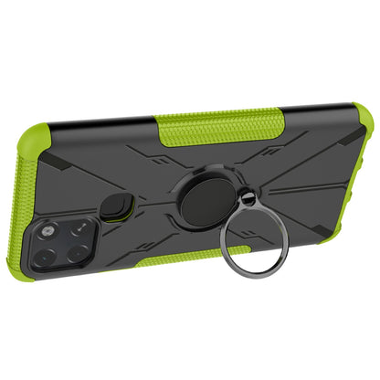 For Infinix Smart 6 Anti-drop Phone Case Ring Kickstand PC + TPU 2-in-1 Wear-resistant Honeycomb Texture Phone Back Cover