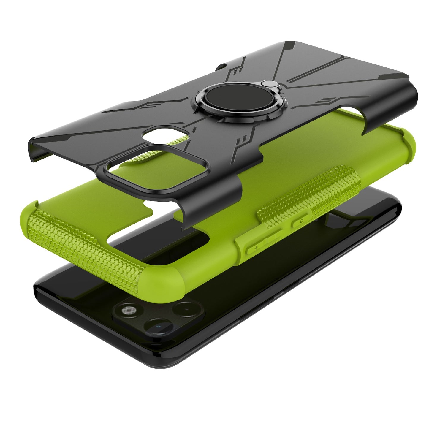 For Infinix Smart 6 Anti-drop Phone Case Ring Kickstand PC + TPU 2-in-1 Wear-resistant Honeycomb Texture Phone Back Cover