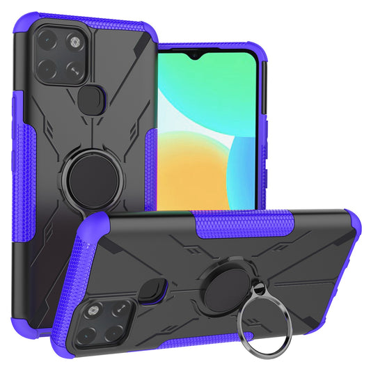 For Infinix Smart 6 Anti-drop Phone Case Ring Kickstand PC + TPU 2-in-1 Wear-resistant Honeycomb Texture Phone Back Cover