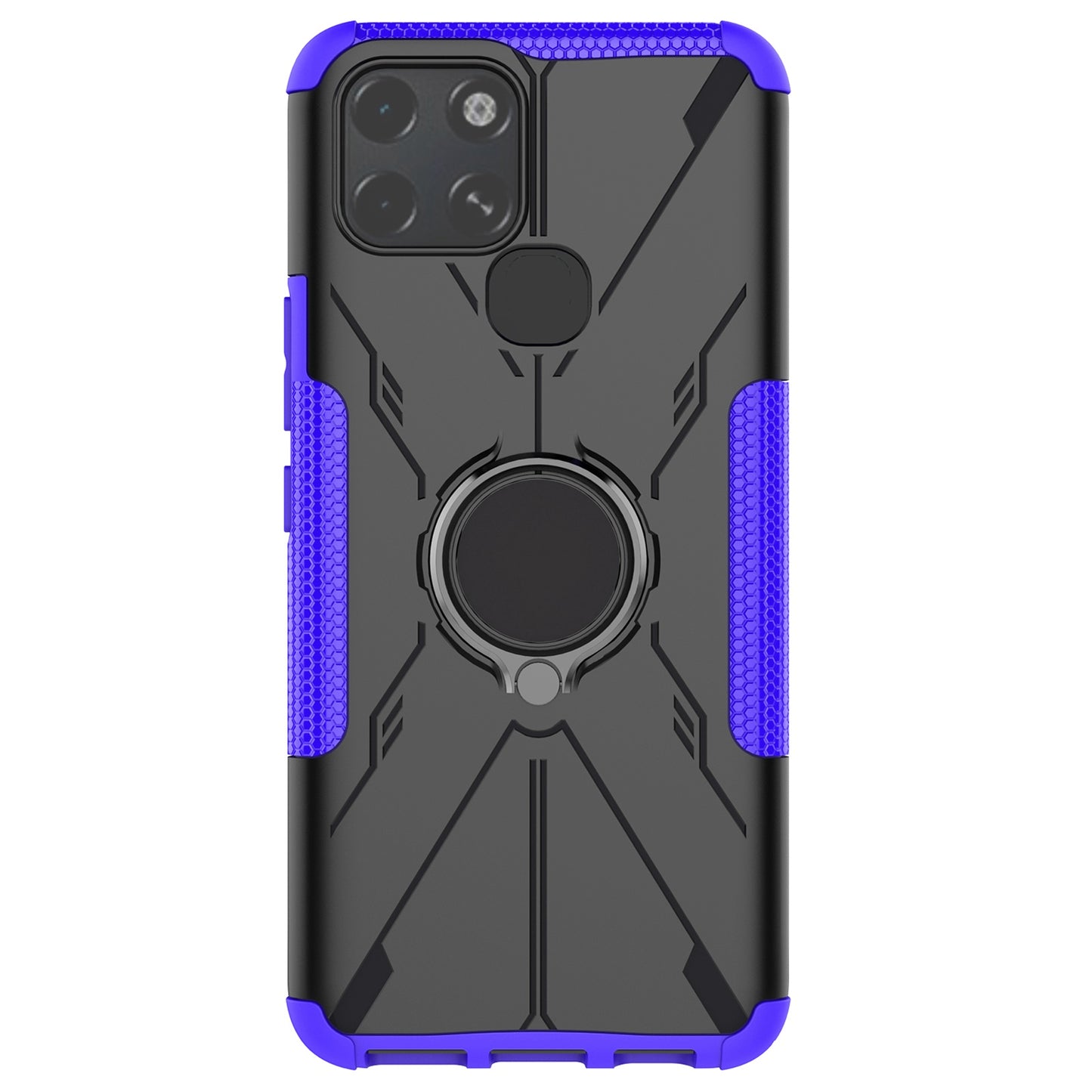 For Infinix Smart 6 Anti-drop Phone Case Ring Kickstand PC + TPU 2-in-1 Wear-resistant Honeycomb Texture Phone Back Cover