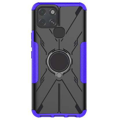 For Infinix Smart 6 Anti-drop Phone Case Ring Kickstand PC + TPU 2-in-1 Wear-resistant Honeycomb Texture Phone Back Cover