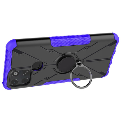 For Infinix Smart 6 Anti-drop Phone Case Ring Kickstand PC + TPU 2-in-1 Wear-resistant Honeycomb Texture Phone Back Cover