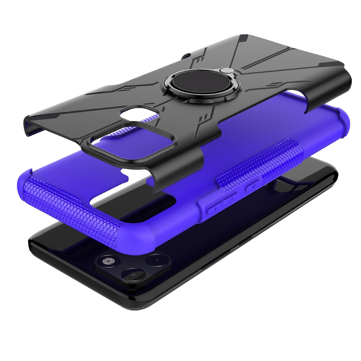 For Infinix Smart 6 Anti-drop Phone Case Ring Kickstand PC + TPU 2-in-1 Wear-resistant Honeycomb Texture Phone Back Cover