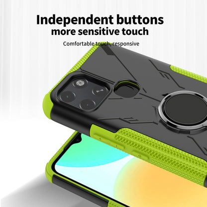 For Infinix Smart 6 Anti-drop Phone Case Ring Kickstand PC + TPU 2-in-1 Wear-resistant Honeycomb Texture Phone Back Cover