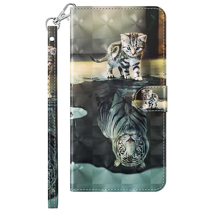 For Honor X8 4G PU Leather Folio Flip Wallet Phone Case Stand Function 3D Creative Pattern Printed Design Full-Body Protective Cover with Strap