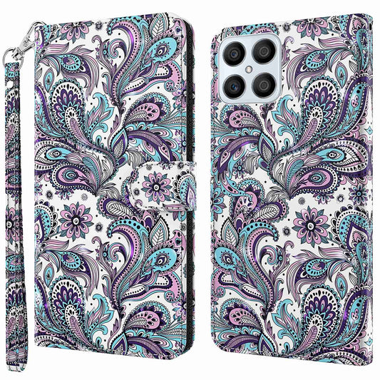 For Honor X8 4G PU Leather Folio Flip Wallet Phone Case Stand Function 3D Creative Pattern Printed Design Full-Body Protective Cover with Strap