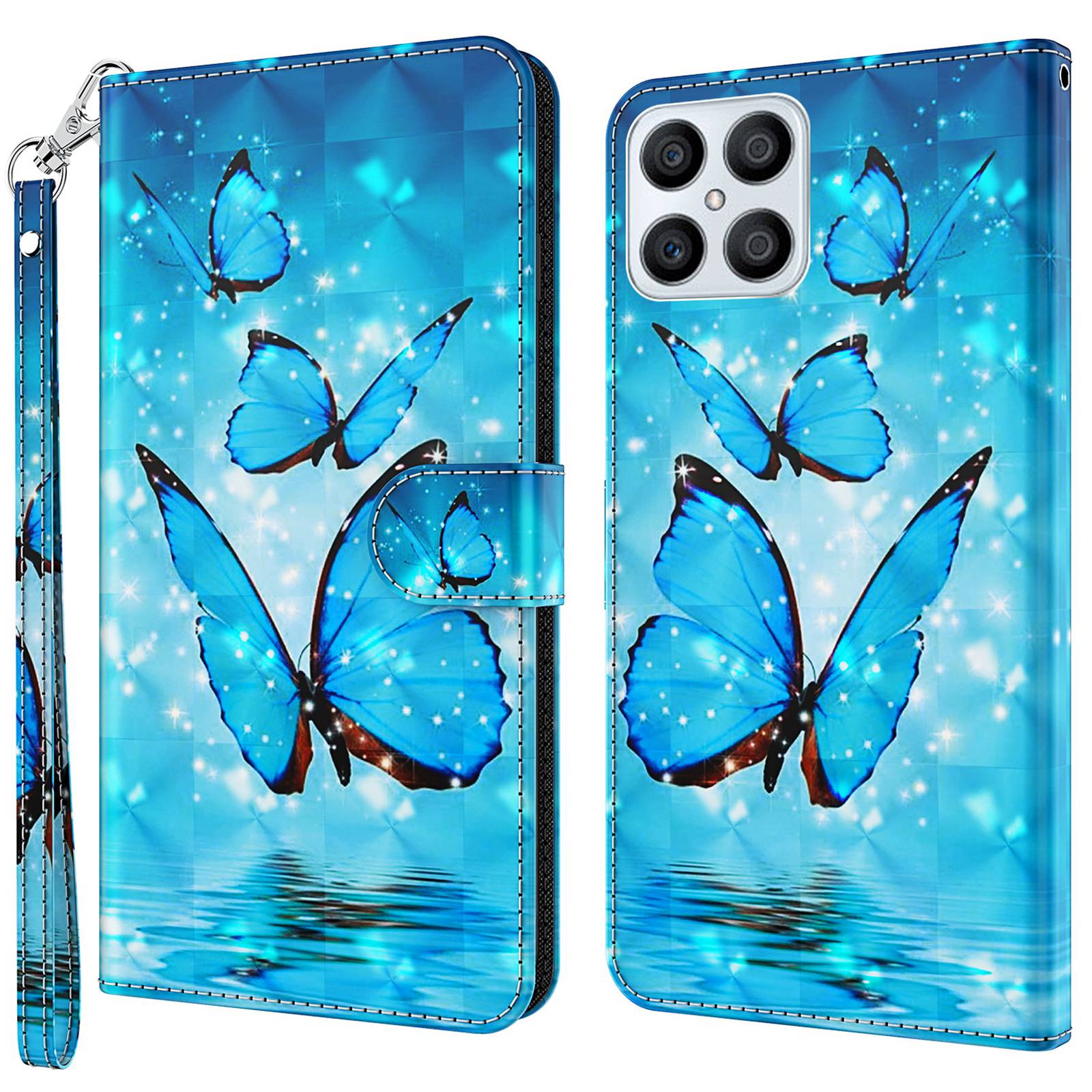 For Honor X8 4G PU Leather Folio Flip Wallet Phone Case Stand Function 3D Creative Pattern Printed Design Full-Body Protective Cover with Strap