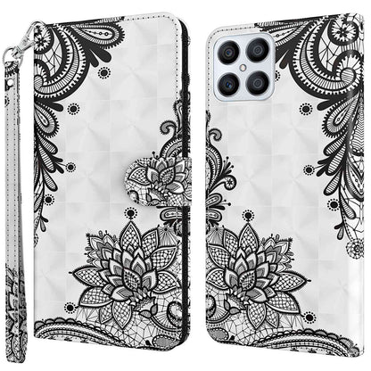 For Honor X8 4G PU Leather Folio Flip Wallet Phone Case Stand Function 3D Creative Pattern Printed Design Full-Body Protective Cover with Strap