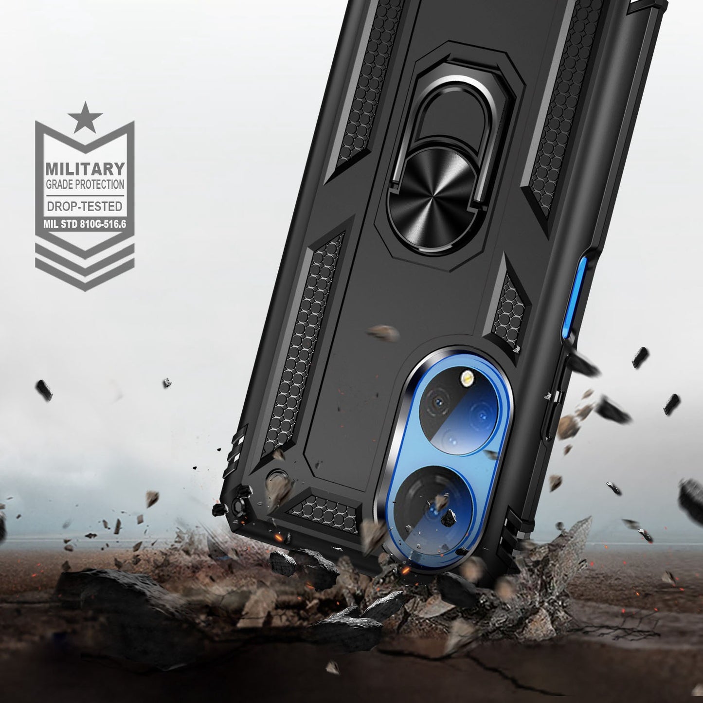 For Honor X7 Military Grade Protective Case Ring Kickstand Hybrid PC + TPU Shockproof Phone Cover