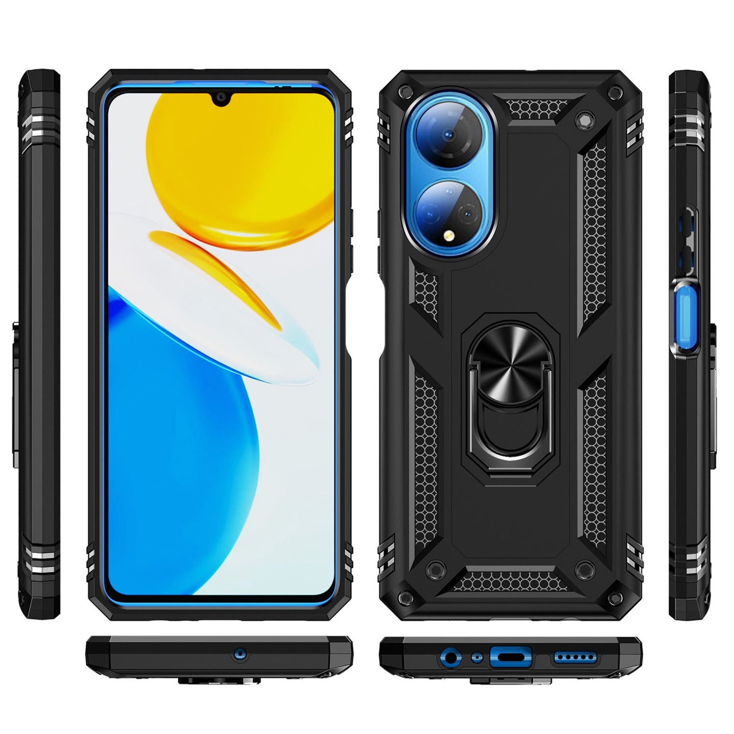 For Honor X7 Military Grade Protective Case Ring Kickstand Hybrid PC + TPU Shockproof Phone Cover