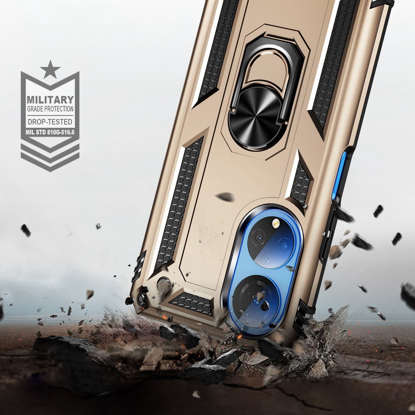 For Honor X7 Military Grade Protective Case Ring Kickstand Hybrid PC + TPU Shockproof Phone Cover
