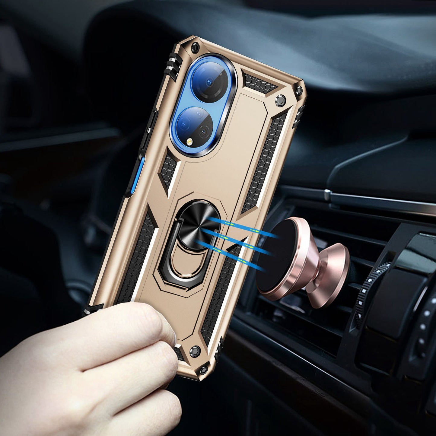 For Honor X7 Military Grade Protective Case Ring Kickstand Hybrid PC + TPU Shockproof Phone Cover