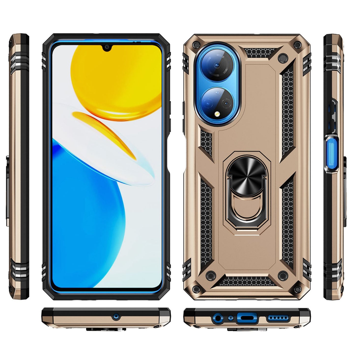 For Honor X7 Military Grade Protective Case Ring Kickstand Hybrid PC + TPU Shockproof Phone Cover