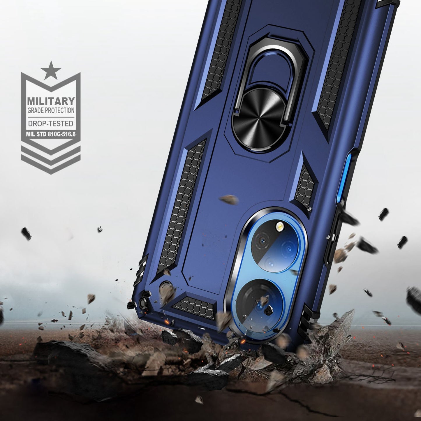 For Honor X7 Military Grade Protective Case Ring Kickstand Hybrid PC + TPU Shockproof Phone Cover
