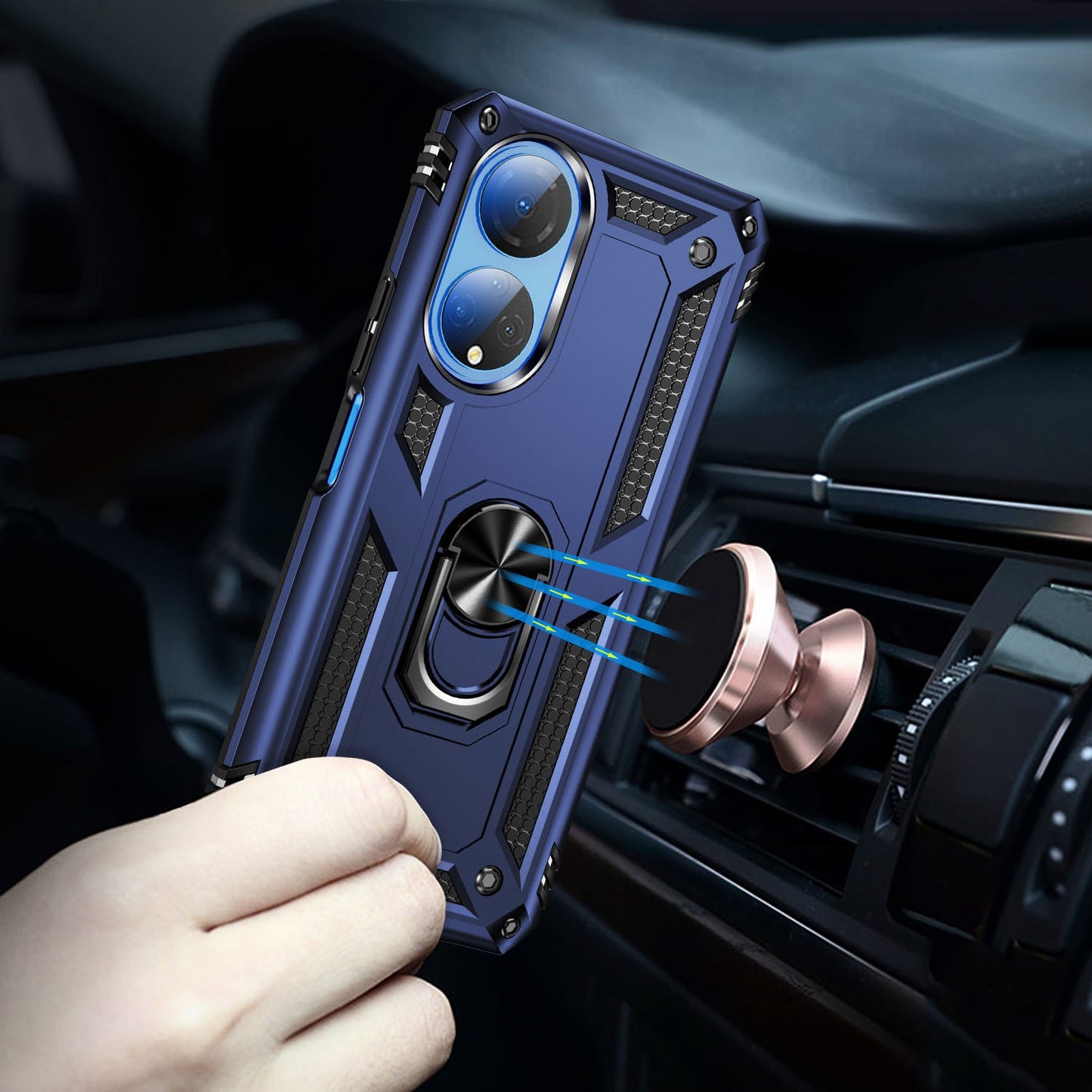 For Honor X7 Military Grade Protective Case Ring Kickstand Hybrid PC + TPU Shockproof Phone Cover