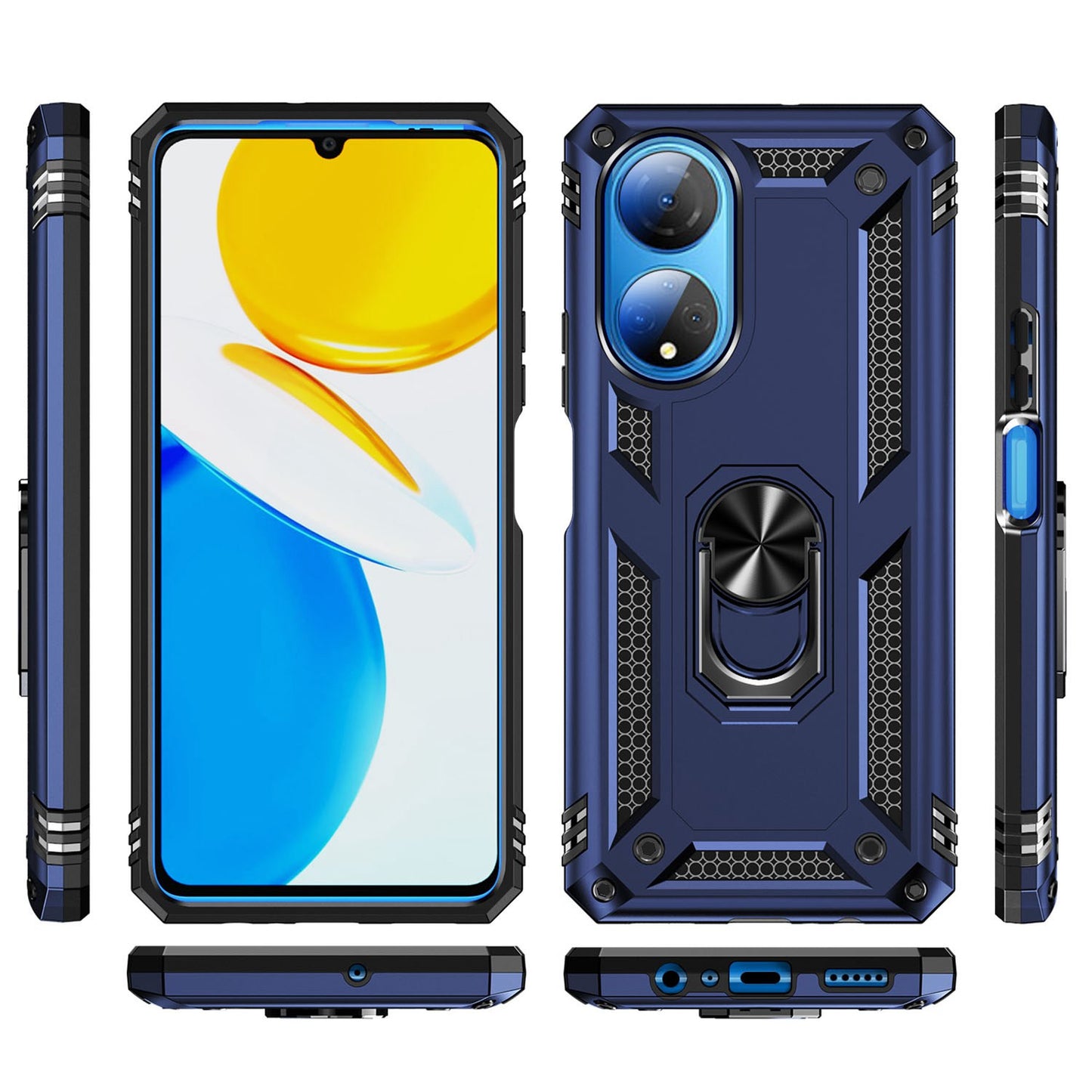 For Honor X7 Military Grade Protective Case Ring Kickstand Hybrid PC + TPU Shockproof Phone Cover