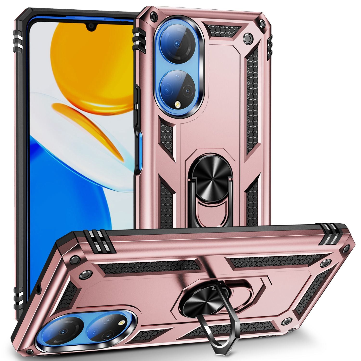 For Honor X7 Military Grade Protective Case Ring Kickstand Hybrid PC + TPU Shockproof Phone Cover