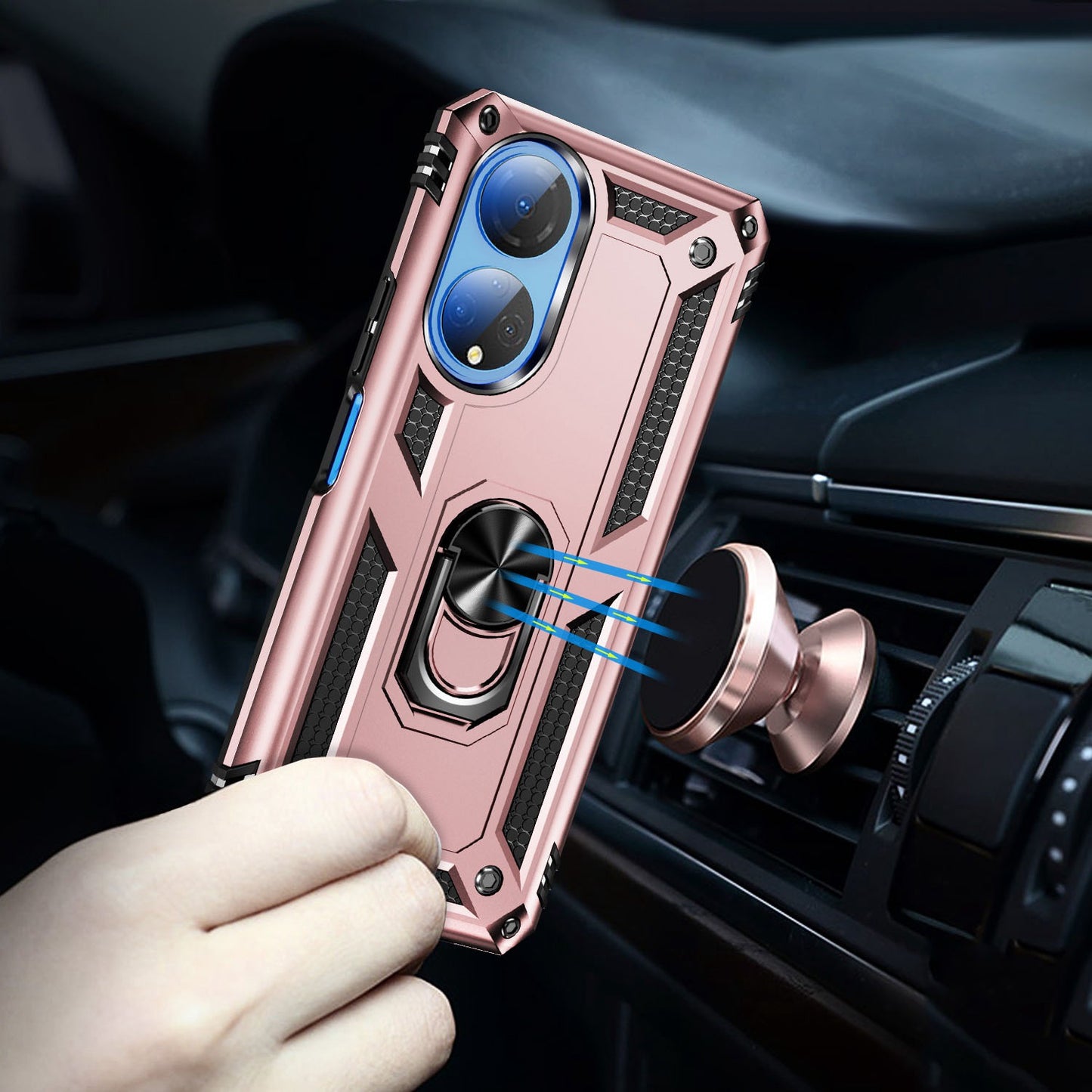 For Honor X7 Military Grade Protective Case Ring Kickstand Hybrid PC + TPU Shockproof Phone Cover