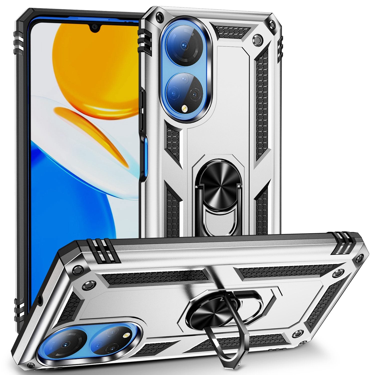 For Honor X7 Military Grade Protective Case Ring Kickstand Hybrid PC + TPU Shockproof Phone Cover