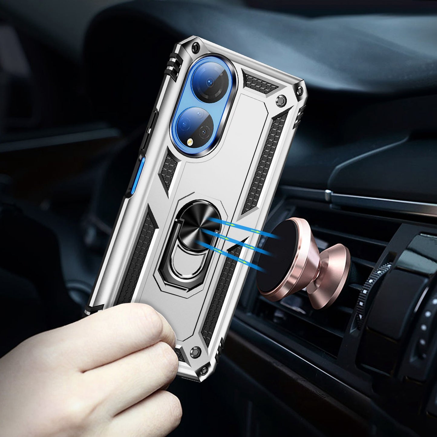 For Honor X7 Military Grade Protective Case Ring Kickstand Hybrid PC + TPU Shockproof Phone Cover