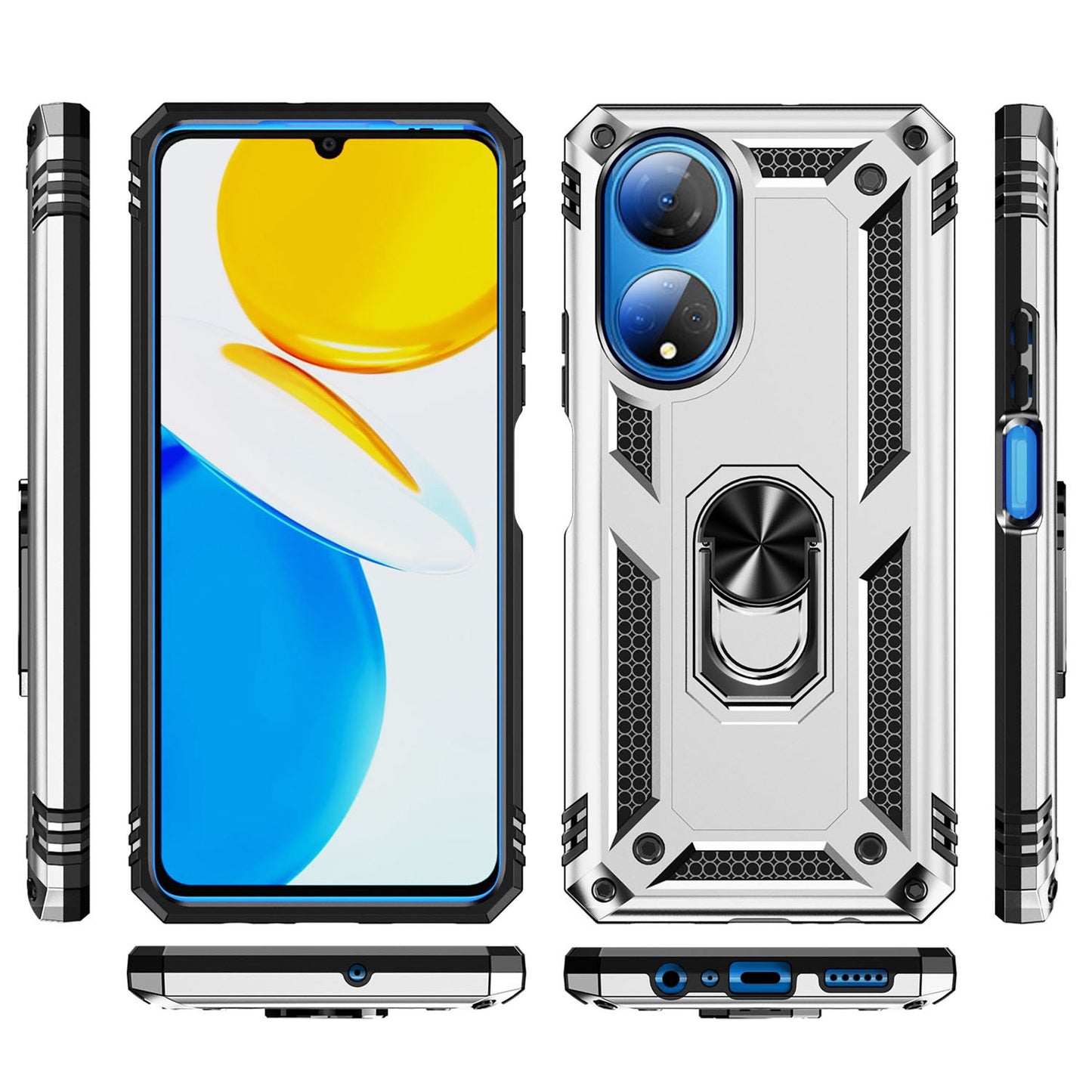 For Honor X7 Military Grade Protective Case Ring Kickstand Hybrid PC + TPU Shockproof Phone Cover