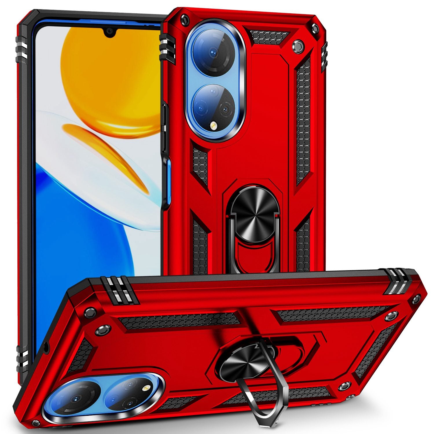 For Honor X7 Military Grade Protective Case Ring Kickstand Hybrid PC + TPU Shockproof Phone Cover